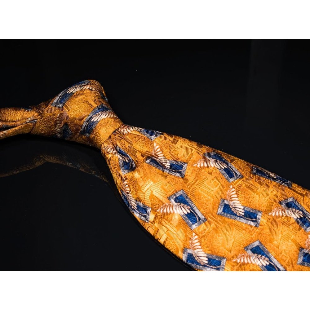 J.Z. Richards Gold Blue Foulard 100% Silk Mens Designer Tie USA
